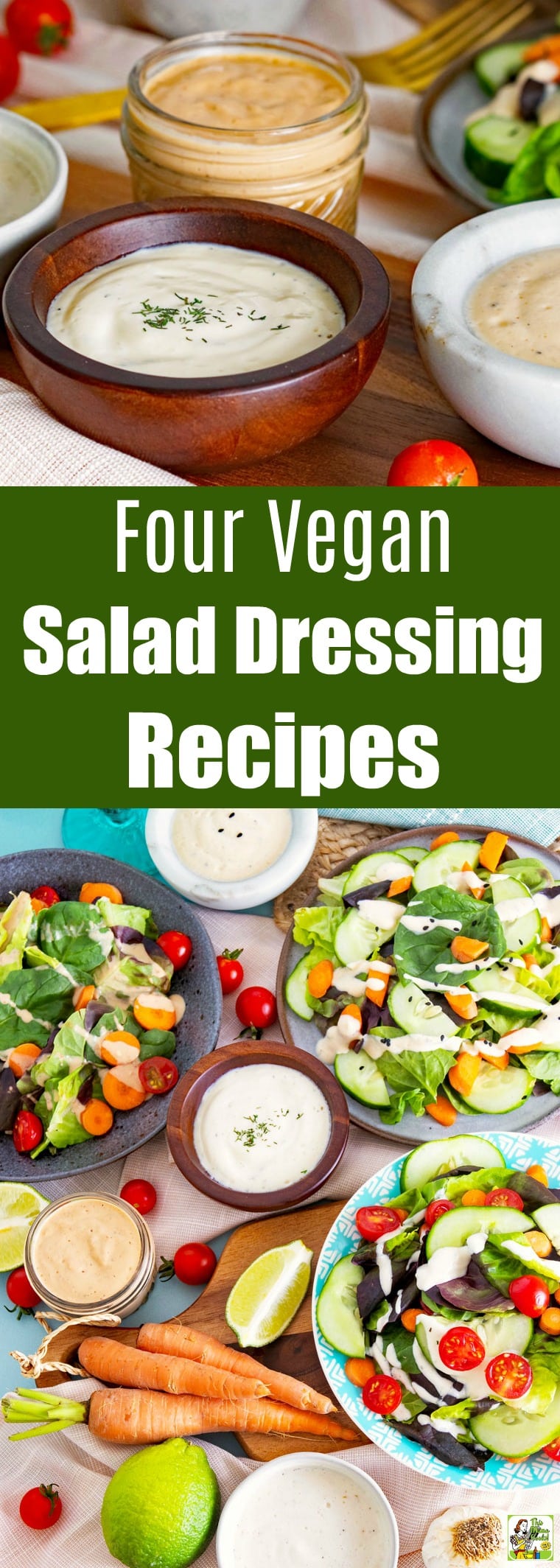 These easy vegan salad dressing recipes are dairy-free and sugar-free. In your blender, you can make these four vegan salad dressings with soft tofu, vinegar, oil plus a few more ingredients. #veganfood #vegan #veganrecipes #recipes #easy #recipeoftheday #easyrecipe #easyrecipes #dairyfree #sugarfree #tofu