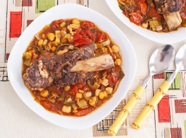 Braised Not-So-Short Short Ribs with Hominy Stew.