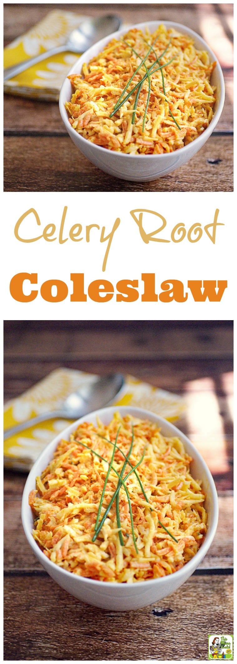 This Celery Root Coleslaw is gluten free, vegan, dairy free, and egg free. Click to get this easy to make healthy coleslaw recipe. It\'s a delicious, easy to make root vegetable coleslaw recipe for potlucks, BBQs and cookouts.