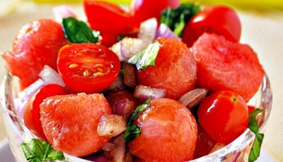 Easy Watermelon Tomato Basil Salad Recipe