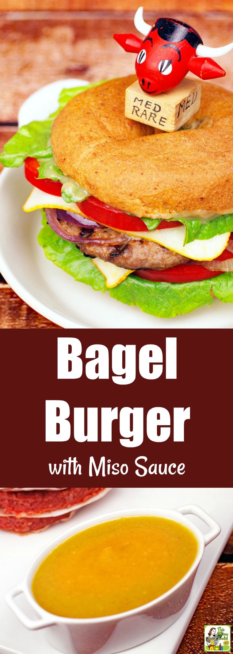 This Bagel Burger with Miso Sauce is for anyone who loves grilling gourmet burgers at home. This gluten-free burger is slathered in miso sauce and served on a gluten-free bagel. #recipes #easy #recipeoftheday #glutenfree #easyrecipe #easyrecipes #glutenfreerecipes #grill #grilling #grillrecipes #grillingrecipes #burger #hamburger #miso