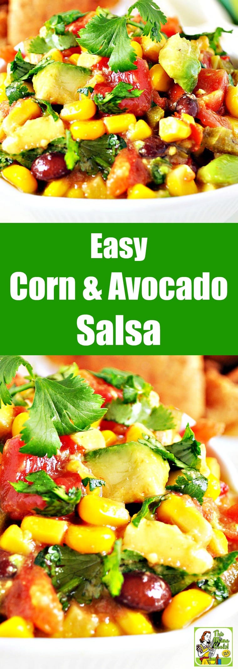 This Super Easy Corn & Avocado Salsa is a terrific snack for parties. With only four ingredients, this simple, but super easy salsa dip recipe requires you to just open a few jars and add an avocado. #snacks #lowcaloriesnacks #salsa #avocado #recipes #easy #recipeoftheday #glutenfree #easyrecipe #easyrecipes #glutenfreerecipes