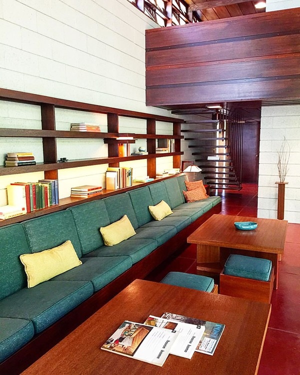 Interior Frank Lloyd Wright’s Bachman-Wilson House at Crystal Bridges Museum of Art in Bentonville, Arkansas in Northwest Arkansas.