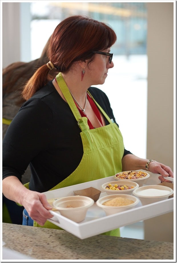 The author, Anne-Marie, making brittle at the Betty Crocker kitchens.