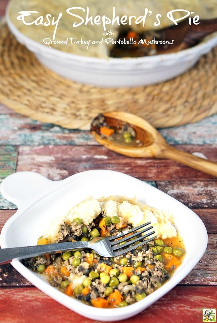 Looking for a simple shepherd's pie recipe that's easy on your budget and nutritious too? This Easy Shepherd’s Pie recipe with Ground Turkey and Portobello Mushrooms is delicious and uses less ground meat and more healthy vegetables.