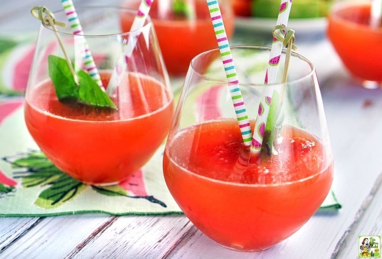 Glasses of Sparking Savannah Vodka Watermelon Cocktail with colorful straws.