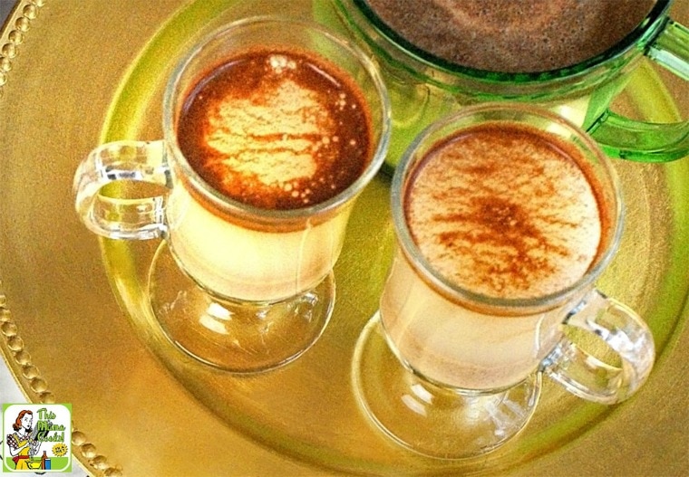 Glasses of Quick & Healthy Horchata on a gold tray.