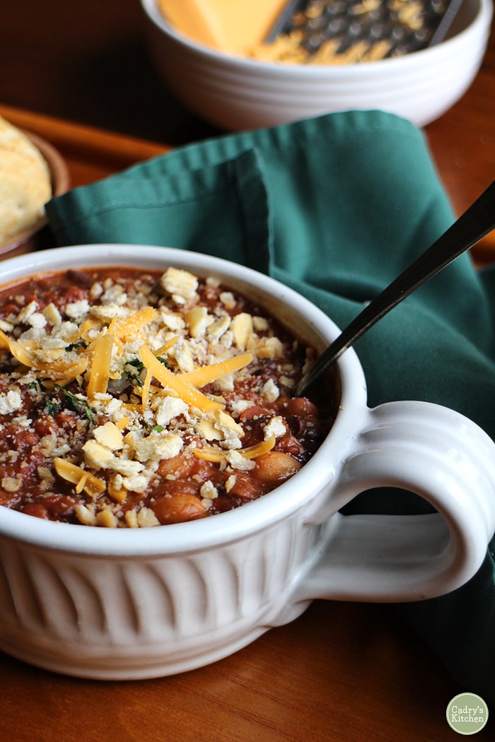 Bowl of Vegan Three Bean Chili.