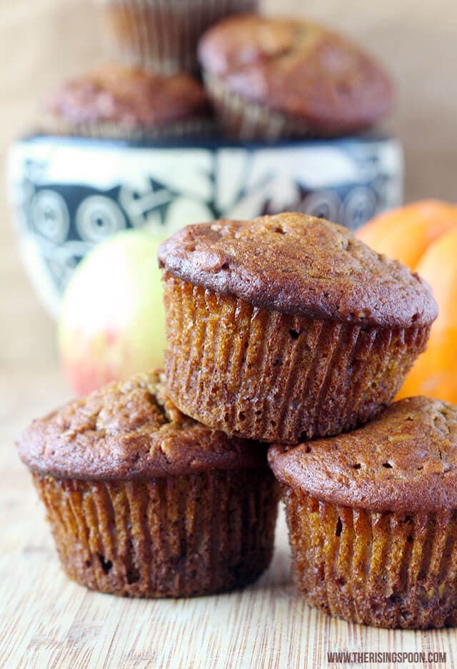 Three Pumpkin Apple Harvest Muffins.