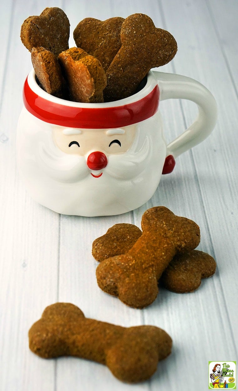 Homemade dog treats  in a Santa mug.
