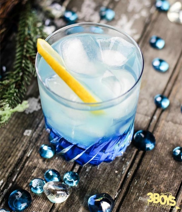 A glass of Blue Christmas Mocktail.