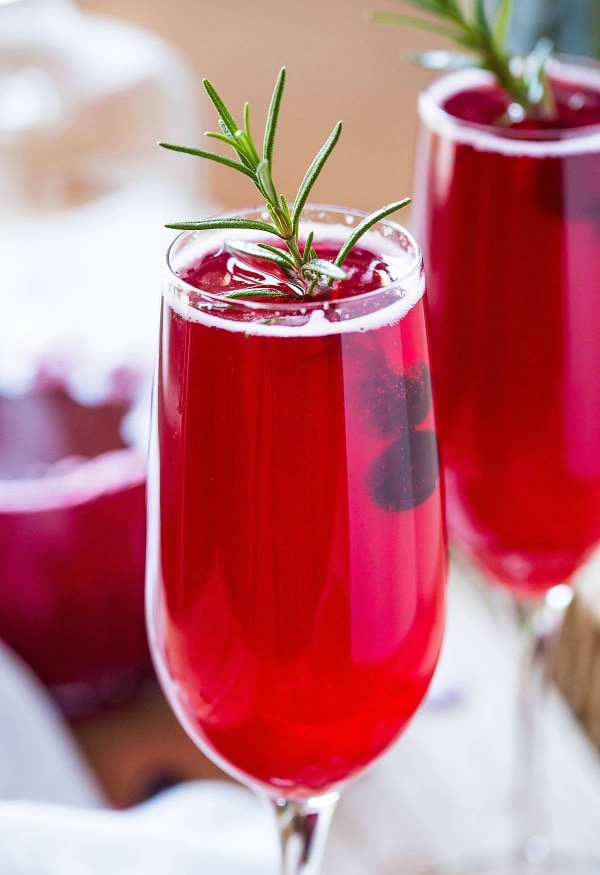 Glass of Healthy And Festive Cranberry Mimosa.