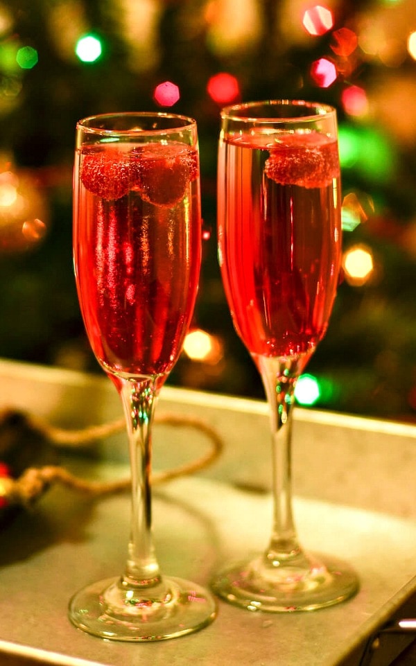 Glasses of Raspberry Sparkling Wine Champagne Drink.