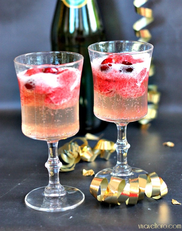 Glasses of New Year's Eve Sparkling Sorbet Floats.