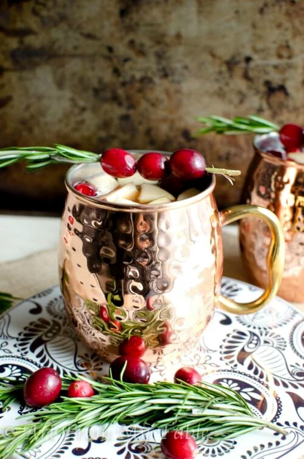 Sparkling Cider Sangria in a mule mug.