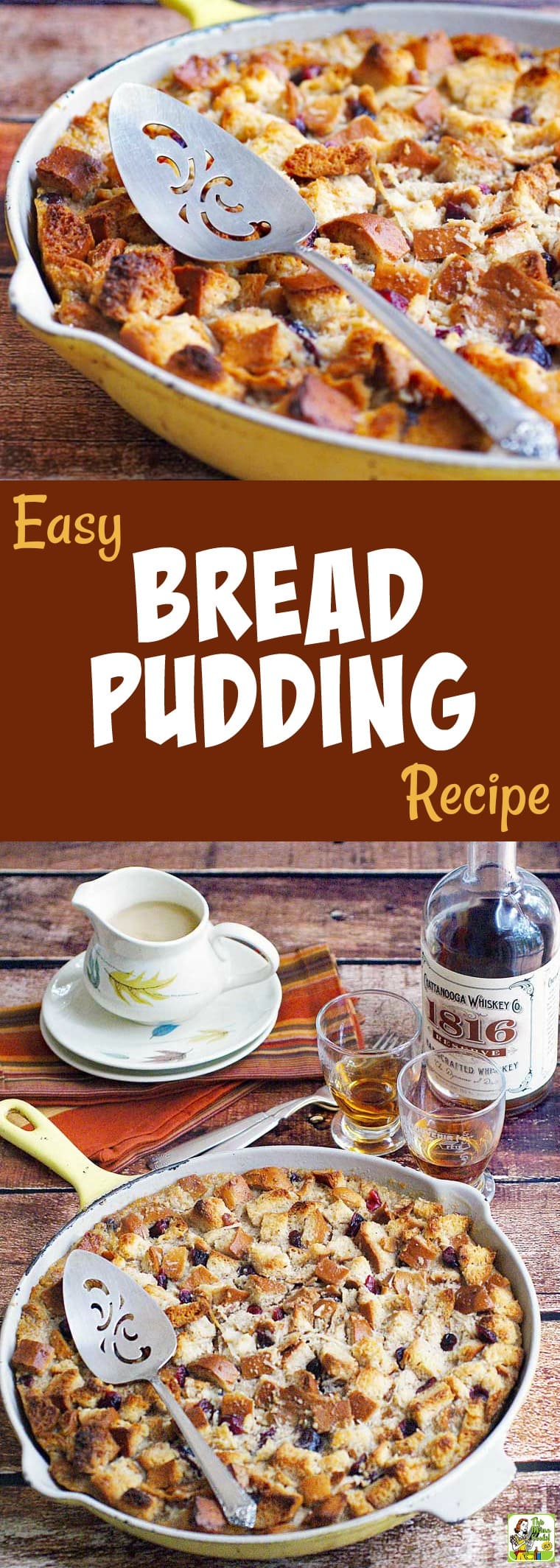 On the lookout for a terrific old-fashioned bread pudding recipe? Make this easy bread pudding recipe with bourbon sauce! It\'s dairy free and gluten free. It\'s also made with shredded coconut and dried cranberries. It\'s a delicious dessert for holidays like Easter, Thanksgiving and Christmas and special occasions, especially for your friends and family with food allergies. #dessert #breadpudding #baking #bourbon #whiskey #glutenfree #dairyfree #cranberries #coconut #bread #skilletrecipe