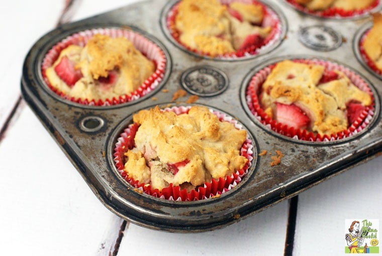A muffin tin of Healthy Strawberry Muffins.