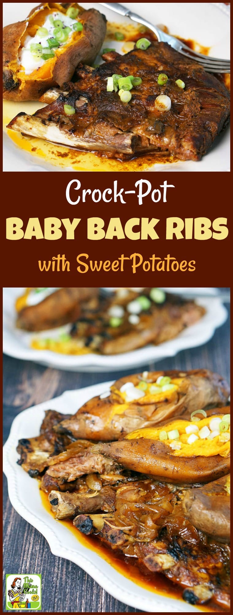 Too busy to get the grill going? Click to try this Crock-Pot Baby Back Ribs with Sweet Potatoes recipe! It's the perfect slow cooker dinner, potluck, tailgate, or party barbecue rib recipe! An easy to make one pot meal since your sweet potato side dish cooks at the same time as your bbq pork ribs! #recipe #easy #recipeoftheday #healthyrecipes #glutenfree #easyrecipes #dinner #easydinner #slowcooker #crockpot #pork #ribs #bbq #barbecue #sweetpotatoes
