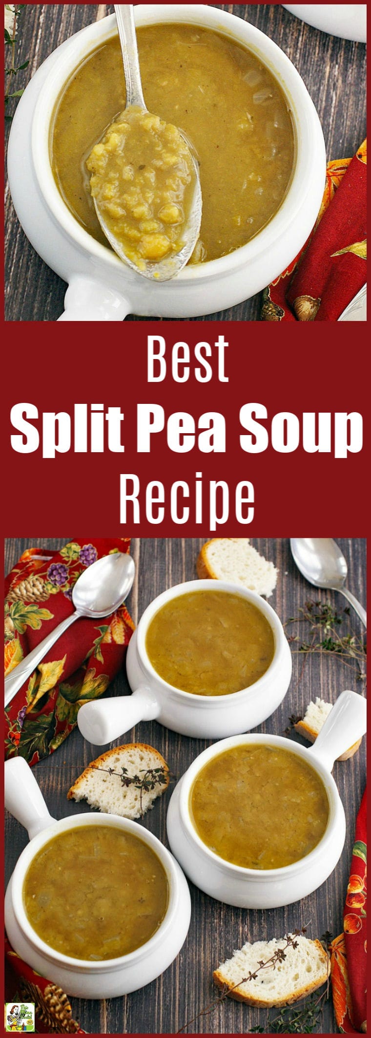 Learn how to make this Best Split Pea Soup recipe for a busy weeknight. This pea soup recipe that can be made in about an hour. Make up a double batch to freeze and heat up in your slow cooker or Crock-Pot. Can be made as a vegetarian or vegan soup. #recipe #recipes #glutenfree #easyrecipes #soup #souprecipes #vegetarian #vegan