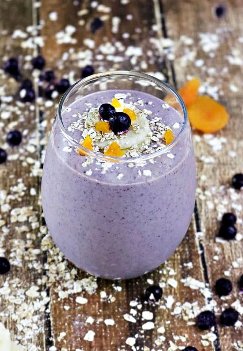 Glass of Oatmeal Wild Blueberry Breakfast Smoothie.