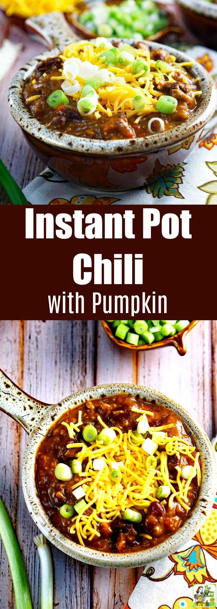 This delicious Instant Pot Chili with Pumpkin recipe is perfect for pressure cooker beginners. It tastes like it\'s been cooking for hours, but takes about an hour to make. #recipes #recipeoftheday #easyrecipe #dinnerrecipes #dinner #easydinner #easydinnerrecipes #pumpkinrecipe #pumpkin #chili #beans #instantpot #instantpotrecipes #instantpotrecipeseasy #instantpotchili