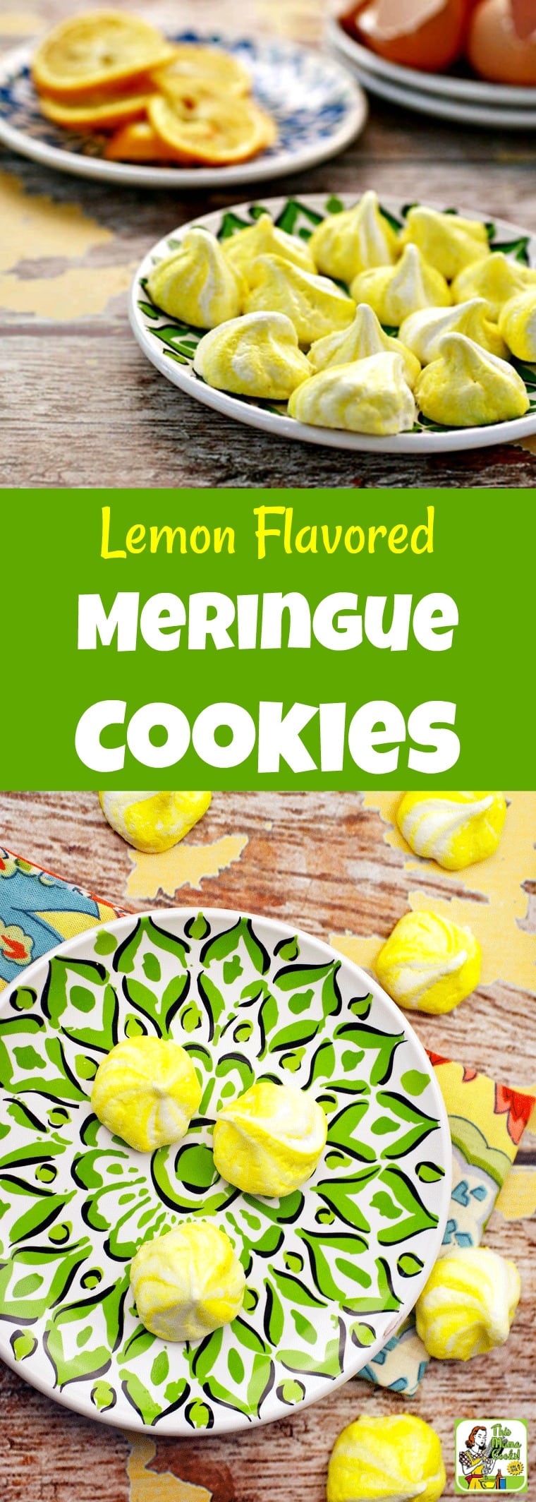 These Meringue Cookies are low in fat, gluten-free, and a guilt-free indulgence. This meringue recipe is flavored with grated Meyer lemon rind and optionally colored with paste food coloring. Omit the lemon to make vanilla meringue cookies instead. #recipes #easy #recipeoftheday #healthyrecipes #glutenfree #easyrecipes #baking #cookies #cookierecipes #snacks #lowcaloriesnacks #desserts #dessertrecipes #dessertideas #lowfat #meringues #meringuecookies