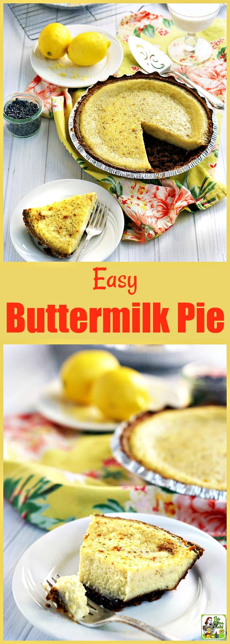 Looking for an easy buttermilk pie recipe? This recipe for buttermilk pie is gluten-free and flavored with lavender, lemon zest, and vanilla. #recipes #easy #recipeoftheday #healthyrecipes #glutenfree #easyrecipes #baking #pies #pierecipes #desserts #dessertrecipes #dessertideas #lavender #lemon