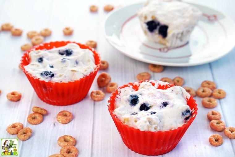 Homemade Yogurt Bites om silicone baking cups with cereal.