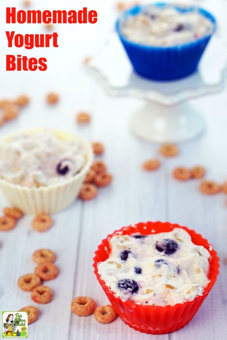 Homemade Yogurt Bites in silicon baking cups.