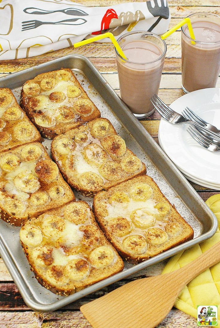 A tray of oven baked french toast with pumpkin and bananas.