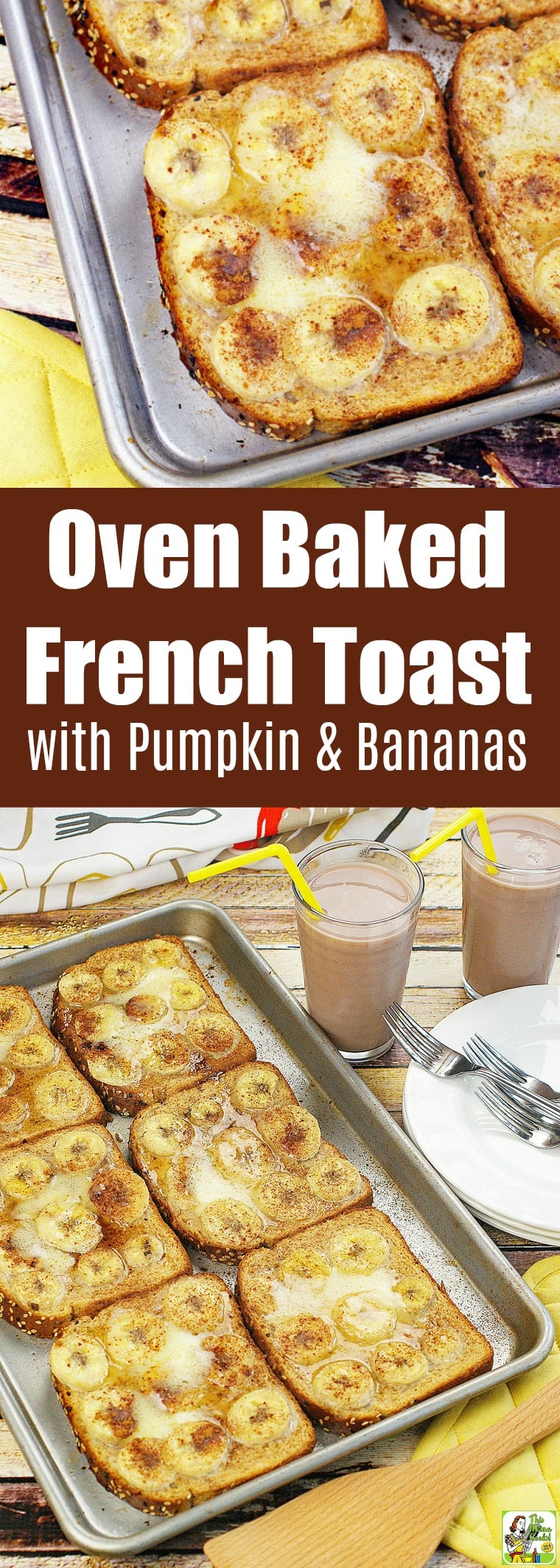 This Oven Baked French Toast with Pumpkin & Bananas is a terrific gluten-free breakfast recipe. This oven-baked French toast recipe is made extra special with chocolate milk, pumpkin puree, and bananas. #recipes #easy #recipeoftheday #glutenfree #easyrecipe #easyrecipes #glutenfreerecipes #breakfast #brunch #frenchtoast #dairyfree #pumpkinrecipe #pumpkin #pumpkinspice