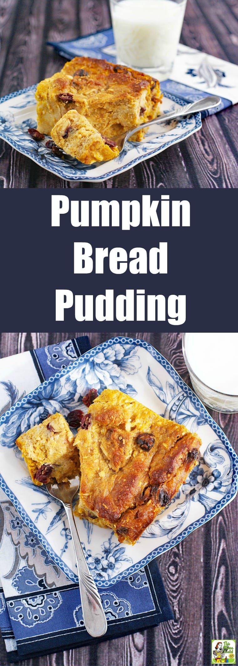 This Pumpkin Bread Pudding with cranberries and coconut can be made gluten-free and dairy-free. Make a dish of this easy pumpkin bread pudding recipe for a Halloween or Thanksgiving dessert, breakfast or brunch. #recipe #easy #recipeoftheday #healthyrecipes #glutenfree #easyrecipes #dessert #dairyfree #pumpkin #cranberry #coconut #thanksgiving #breadpudding #pumpkindessert #pumpkinrecipe #pumpkinspice #halloween