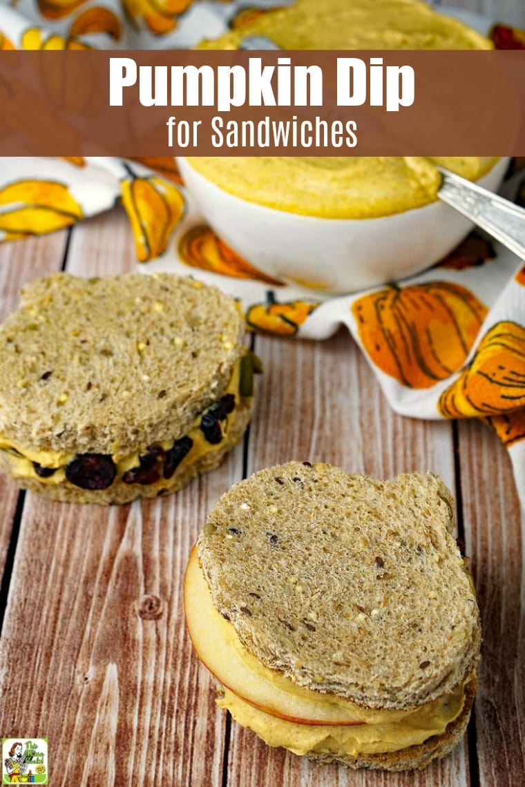 Pumpkin dip sandwiches and pumpkin dip in a white bowl.