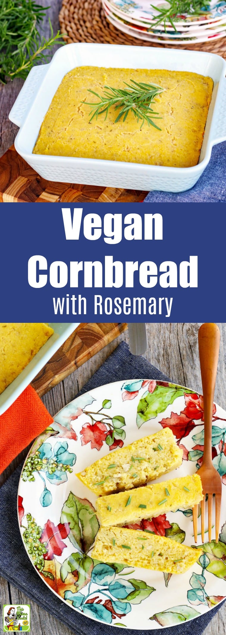 Vegan cornbread with rosemary is perfect for Thanksgiving and making stuffing. You\'ll love gluten-free cornbread for cookouts, too. #recipes #easy #recipeoftheday #glutenfree #easyrecipe #easyrecipes #glutenfreerecipes #baking #thanksgiving #Thanksgivingrecipes #veganfood #vegan #veganrecipes #dairyfree #eggfree #sidedish