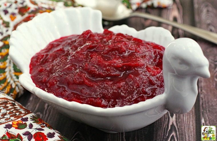 Sugar Free Cranberry Sauce in a white bowl shaped like a turkey.