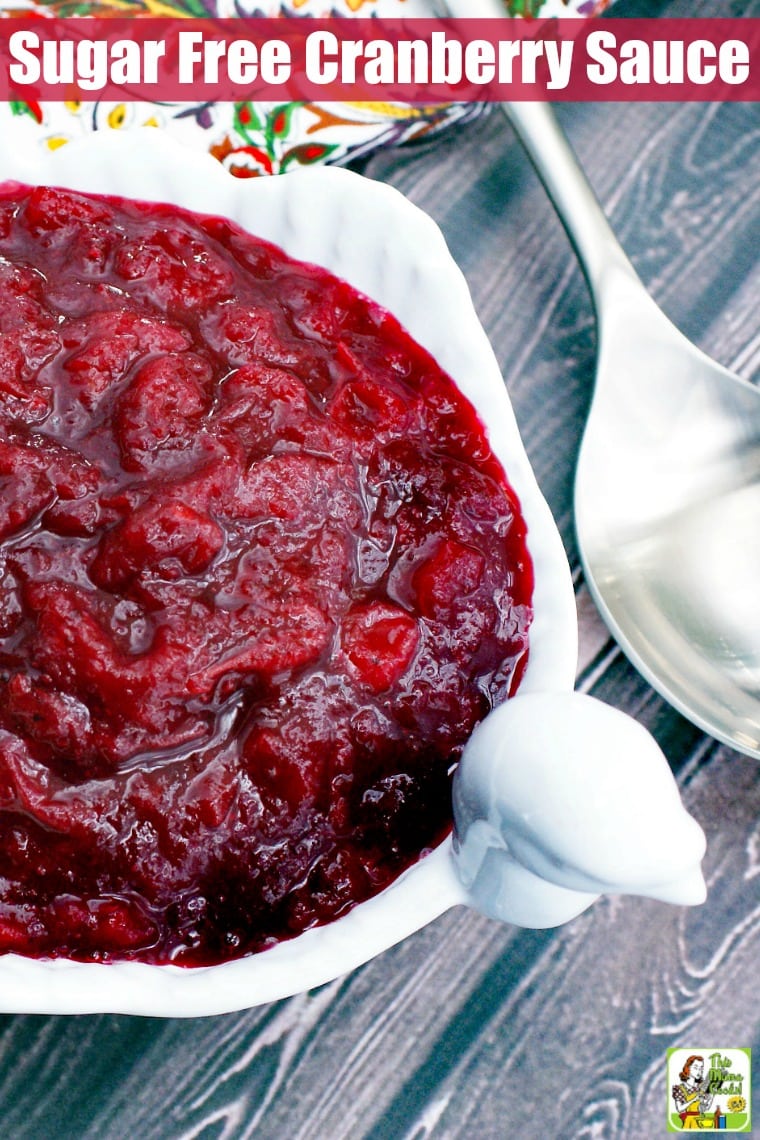 Overhead shot of a white turkey shaped bowl of Cranberry Sauce and a silver serving spoon.