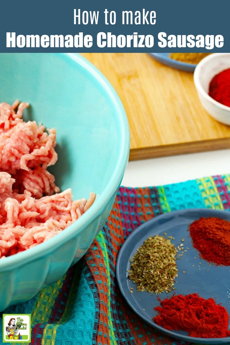 Ingredients to make homemade chorizo sausage in a bowl and plate.