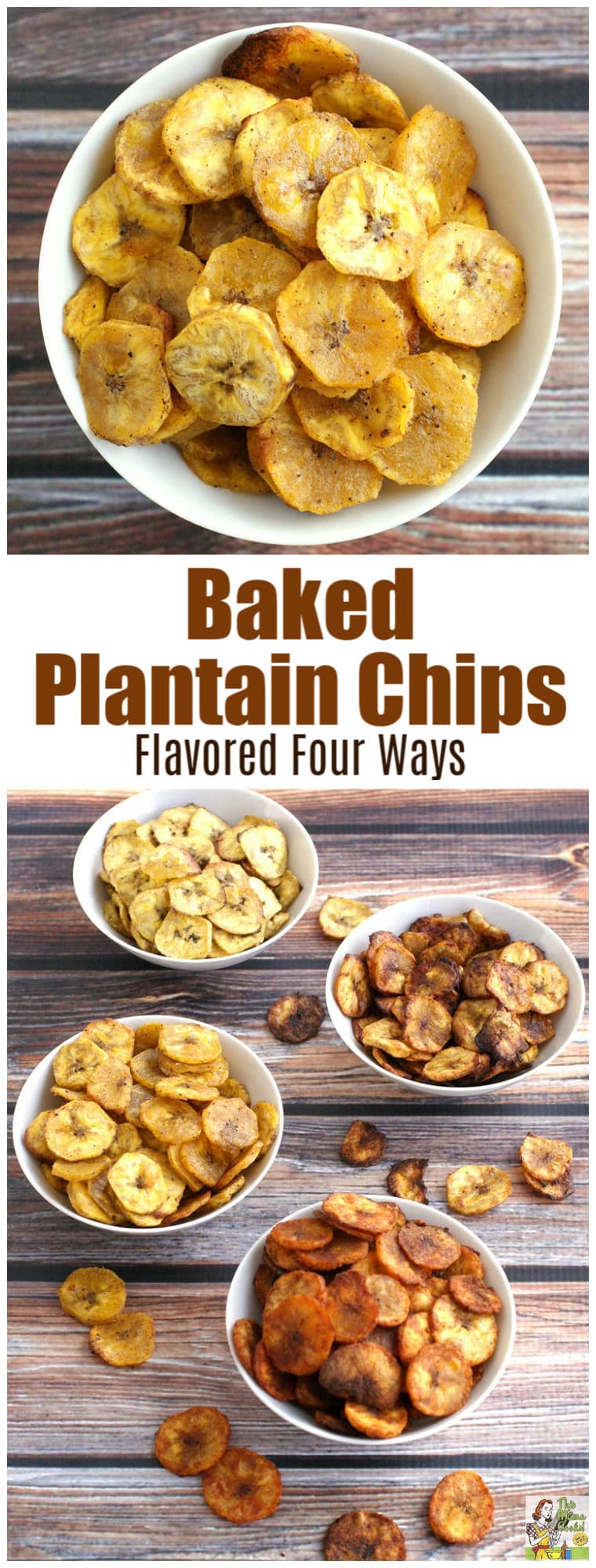 Looking for a wholesome party snack? Try this Baked Plantain Chip recipe that’s flavored four ways - sweet or savory. Not only is it a delicious, healthy snack recipe, it\'s gluten free, vegetarian, vegan, and paleo! #recipe #glutenfree #vegan #appetizers #snack #paleo #recipe #savory #healthysnacks