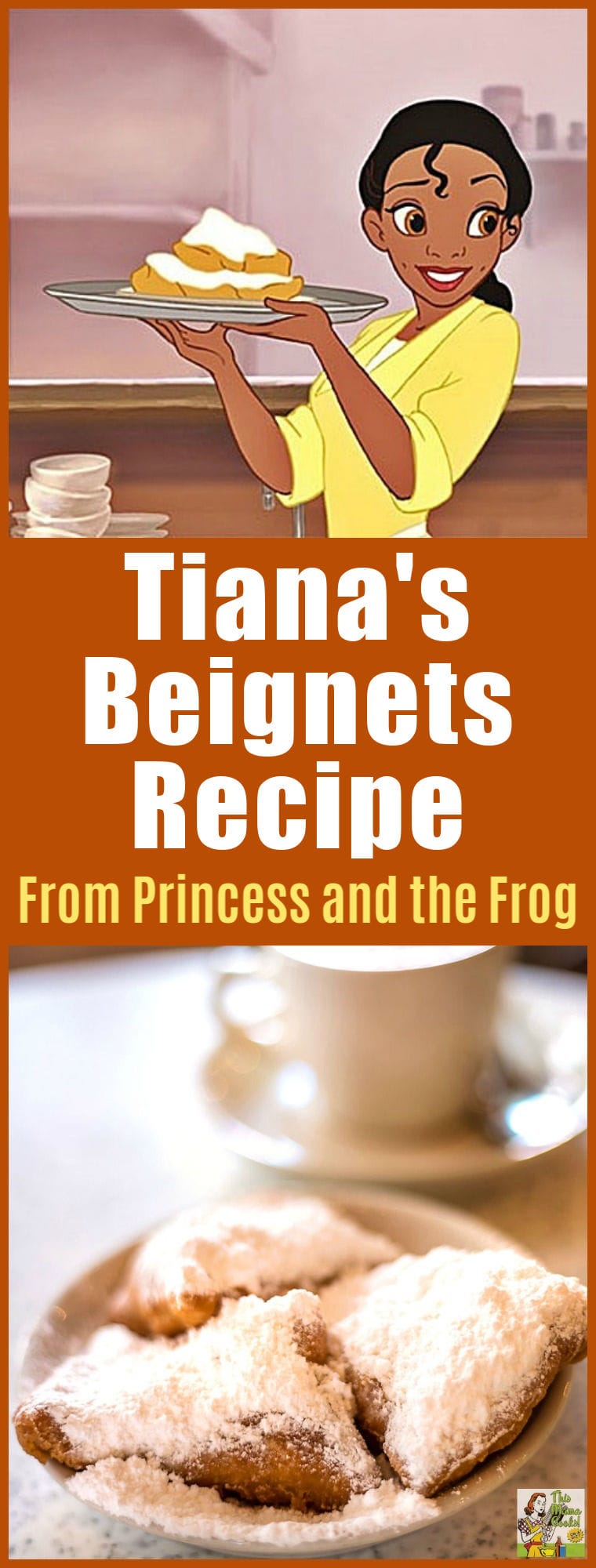 Want to make a New Orleans style beignet recipe for Mardi Gras brunch or breakfast? Try Tiana\'s Famous Beignets recipe from the Princess and the Frog movie and cookbook! #disneyprincess #disney #mardigras #mardigrasparty #baking #bakingrecipes #breakfast #desserts #kids #kidfriendly #recipes #recipe
