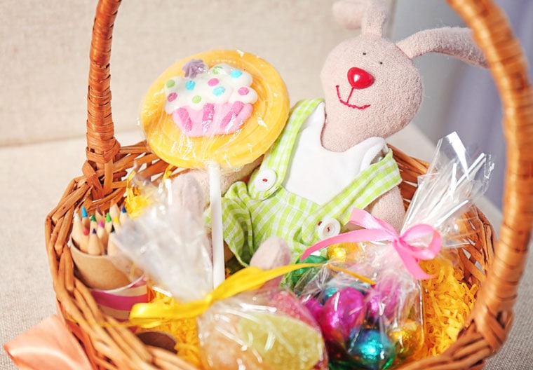 Easter basket with candy and toys.