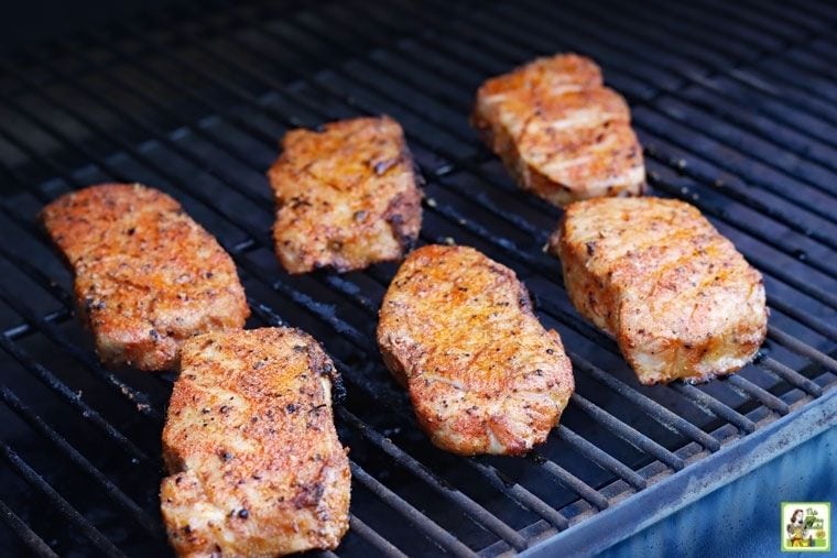 Smoking pork chops recipe on a Traeger grill.